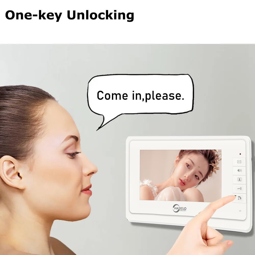 Wired Video Apartment Intercom System,6 Units 7 inch Monitor Video Door Phone Kit,Indoor Outdoor Video Doorbell, ID Card Unlock, 2 Way Audio, 6-Screen for Home Apartment (1 Doorbell+6 Monitor)