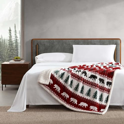 Eddie Bauer - Throw Blanket, Ultra-Soft Plush Blanket with Faux Shearling Popcorn Fleece Reverse, Oversized Bedding for Couch or Bed (Grizzly Peak Red, 50" x 60")