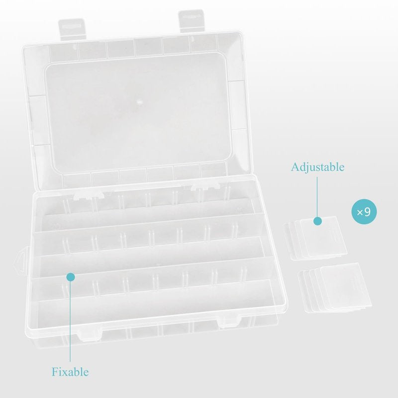 ZUFECY Small Fishing Tackle Box, 12 Clear Plastic Parts Organizer with Adjustable Dividers, Transparent Organizer Tray Organizers and Storage Box for Tackle Bead