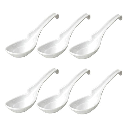 JapanBargain 2777x6, Chinese Soup Spoons Asian Korean Japanese Wonton Soba Rice Pho Ramen Noodle Spoon Notch and Hook Ladle Style Spoon Set of 6, White
