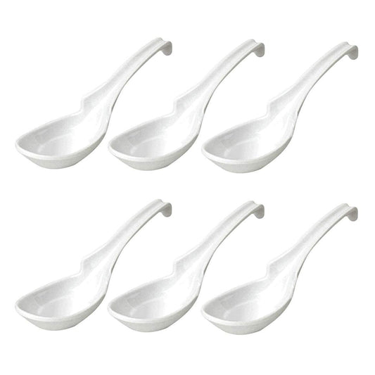 JapanBargain 2777x6, Chinese Soup Spoons Asian Korean Japanese Wonton Soba Rice Pho Ramen Noodle Spoon Notch and Hook Ladle Style Spoon Set of 6, White