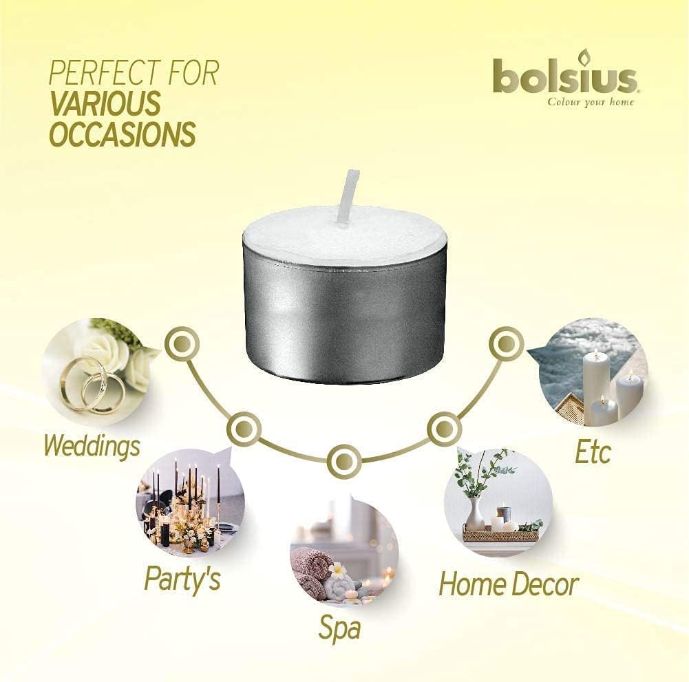 Bolsius 8 Hour Burning Tealights, Pack of 50, White, 7x18x32 cm, Unscented