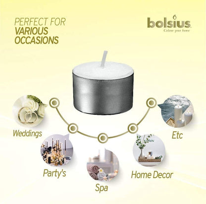 Bolsius 8 Hour Burning Tealights, Pack of 50, White, 7x18x32 cm, Unscented