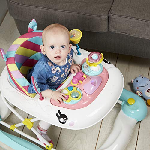 MyChild Unicorn 2-in-1 Walker Rocker, Pink Rainbow - Activity Center Baby Walker - Easy fold Frame for Storage - 6 Months + Anti Fall Blocks for Extra Safety and 3 Height Adjustment.