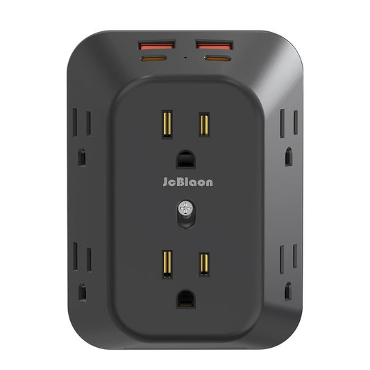 USB Wall Charger Electrical Outlet Extender, Surge Protector, 6 Outlet Splitter with 4 USB Outlet (2USB A, 2USB C) 4-Sided 1050J Power Strip Multi Plug Adapter for Home Office Travel