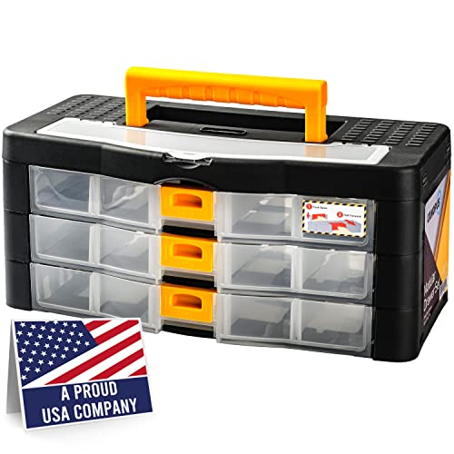 CANOPUS Craft Organizer with Drawers, 15-in Modular Drawer Case, Storage Organizer with Transparent Drawers, Portable Plastic Tool Box for Small Tools, Crafts, Screws, Bolts, Hardware and Small Parts