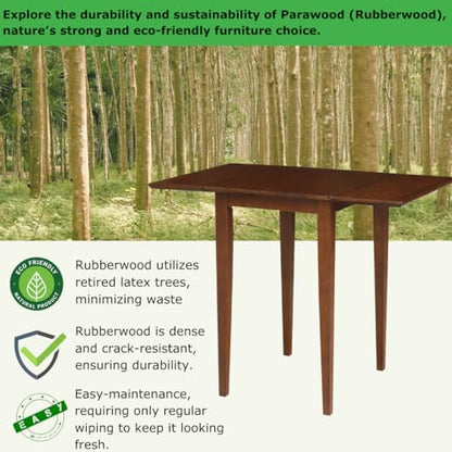 IC International Concepts, Small Drop Leaf Dining Table with Dual 9" Drop Leaf, Solid Real Wood, Sturdy Parawood, Dimensions 36"W x 22"D x 29"H, Espresso