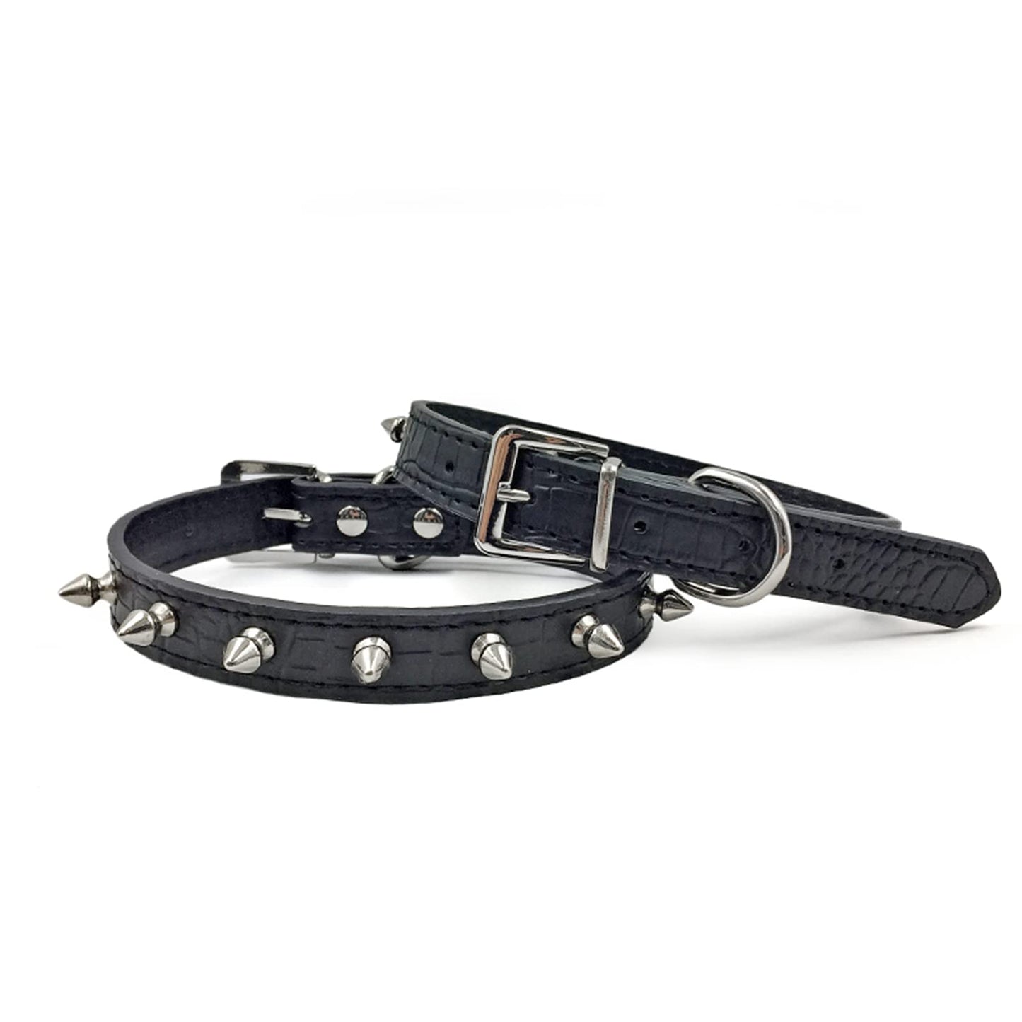 Enjoying Spiked Cat Collar, Leather Spikes Dog Collars for Cats Small Dogs, Adjustable Pet Collar with Rings, Black XS