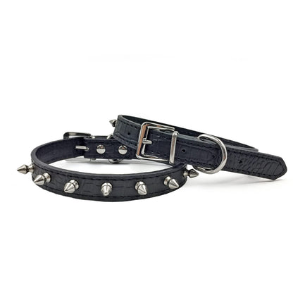 Enjoying Spiked Cat Collar, Leather Spikes Dog Collars for Cats Small Dogs, Adjustable Pet Collar with Rings, Black XS