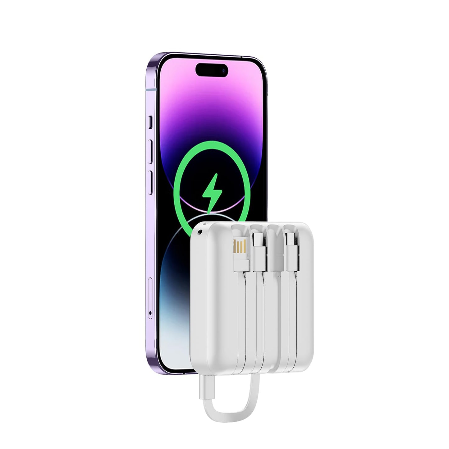 Portable Charger with Built-in Cable,12000mAh 22.5W Fast Charging Small Power Bank,USB C Input/Output with Smart LED Display,External Battery Pack for iPhone,Tablet,Samsung
