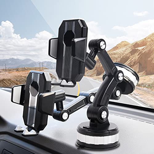 Car Phone Holder Powerful Suction with Stable Clamp Arm Cell Phone Holder for All iPhone Android Phone 90° Adjustable Phone Mount for Car Windshield