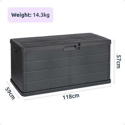 idooka Large Garden Storage Box with Lid 340L - Water Resistant Plastic Lockable - Furniture Cushions/Wellies/Logs/Coal/Garden Tool Grey Deck Box/Garage