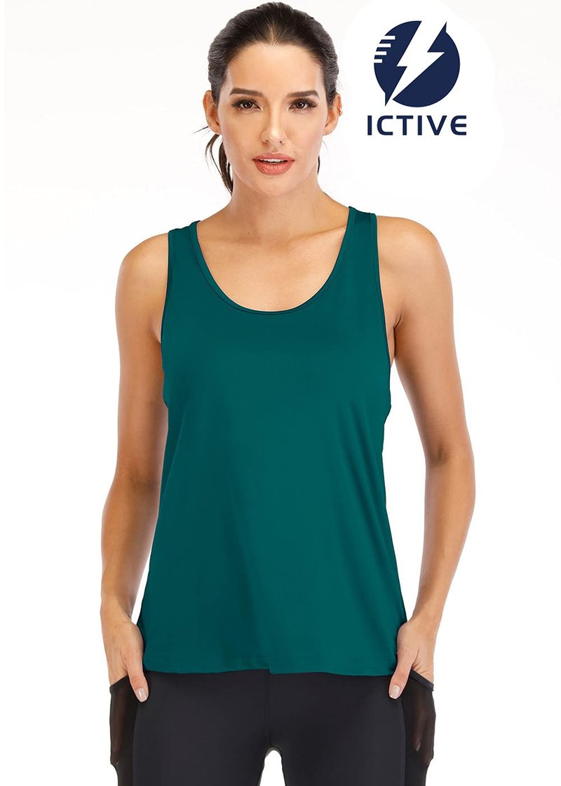 ICTIVE Workout Tank Tops for Women Yoga Tops Loose Fit Backless Racerback Tank Summer Running Gym Shirts Dark Green M