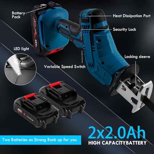 Reciprocating Saw Cordless, Variable Speed 3000 RPM Brushless Motor with 8 Saw Blades, 2 x 2.0Ah Batteries, LED Light, Tool?Free Blade Change, Portable for Wood PVC Cutting