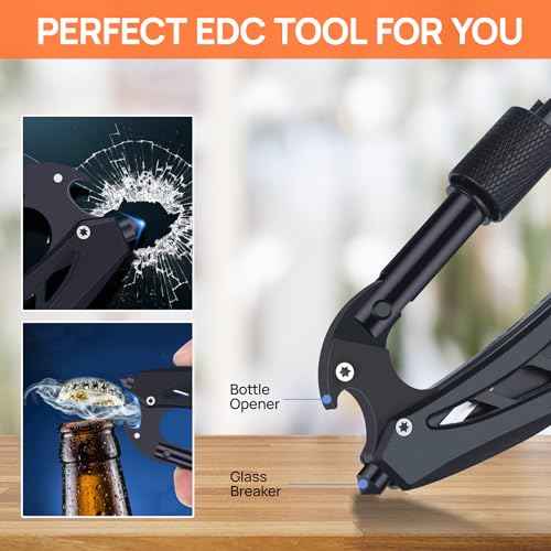 Multitool Carabiner with Pocket Knife, Gift for Men Him Dad Husband, 6-in-1 Multitool with EDC Carabiner Keychain,Bottle Opener,Window Breaker & Screwdriver,Cool Gadgets for Outdoor,Repair (Black)