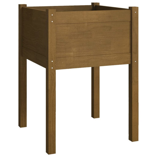 vidaXL Solid Pinewood Garden Planter - Honey Brown, Square Design, Weather-, for Outdoor Use, Easy Assembly, 19.7"x19.7"x27.6" Dimensions