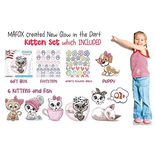 Glow in The Dark Cat Stickers with Dog and Fish, Wall Decals Sticker for Kids Bedding Room, Great for Birthday Gift Glowing Cat for Girls and Boys