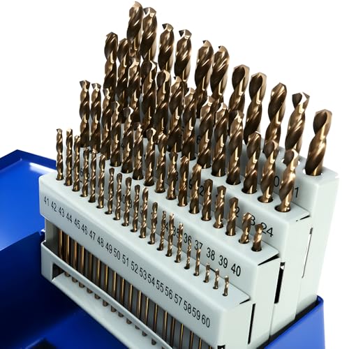 Number Size Drill Bit Set, Yougfin 60pcs M35 High Speed Steel Jobber Length Drill Bits Number Gauge 1 to 60 135¡Æ Split Point High Speed Steel with Metal Indexed Storage Case