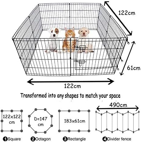 Doggy Style 8 Panel Playpen Suitable for Dogs Puppies Cats & Rabbits Foldable Ideal for Indoor/Outdoor use Puppy Play Pen (Small, 8 Panel Light/Lge Door/Black)