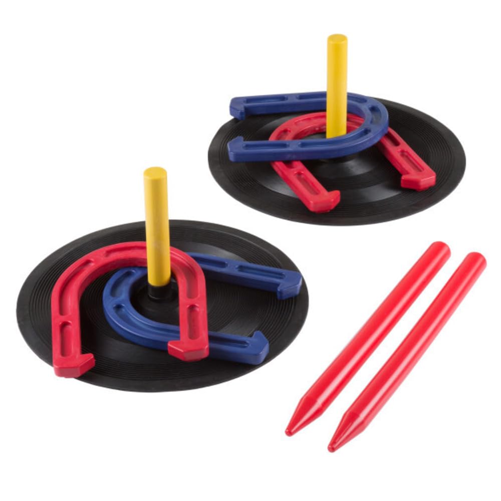 Rubber Horseshoes Game Set for Outdoor and Indoor Games - Perfect for Tailgating, Camping, Backyard and Inside Fun for Adults and Kids by Hey! Play! Black, 12 X 13.5 X 12"