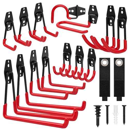 TOOLEAGUE 16 Pack Garage Hooks Heavy Duty, Utility Double Steel Garage Storage Hooks,Wall Mount Hangers Organizer for Ladders, Bikes, Tools, Power, Bulky Items