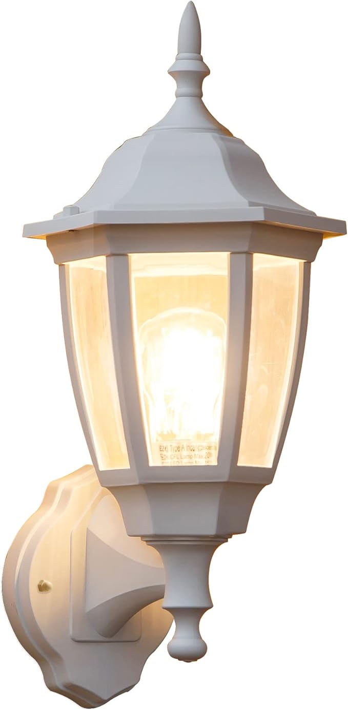 FUDESY Outdoor Wall Lantern, Exterior Waterproof Wall Sconce Light Fixture, White Front Porch Light Wall Mount for Garage, Patio, Yard, FDS2542EW (Bulb Included)