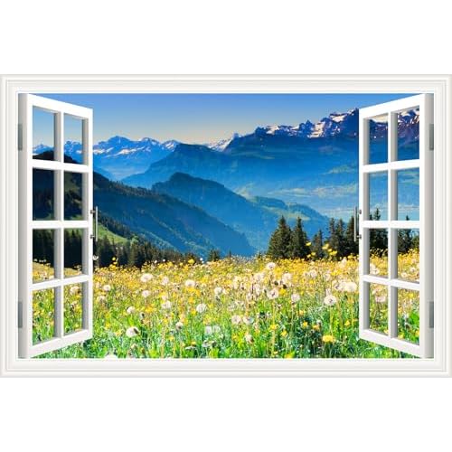 3D Self-Adhesive Painting Fake Window Wall Stickers Tropical Island with Palm Trees Wall Mural Window View Wall Decor for Home (O, 27.6"¡¿17.3")