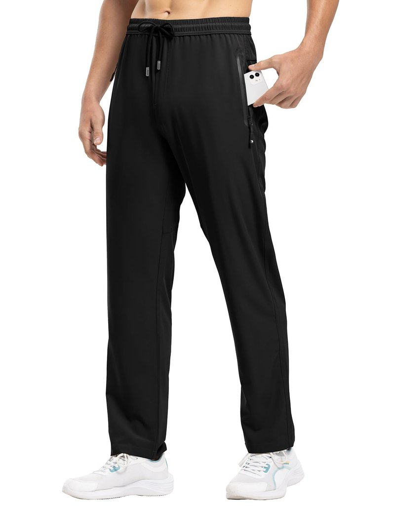 Rdruko Men's Casual Pants Lightweight Quick Dry Hiking Workout Running Sports Sweat Pants with Pockets(Black, US XL)