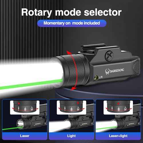 DARKFANG Tactical Flashlight and Green Laser Light Combo 1500 Lumen for Shotgun/Pistol Light with Momentary/Strobe Function for 1913 Picatinny Rail