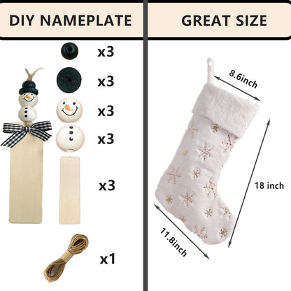 AOGU 3 Pack 22 Inch Faux Fur Sequin Snowflake Christmas Stockings Snowy White Christmas Stockings Hanging Ornaments Candy Gift Bags for Christmas Decorations
