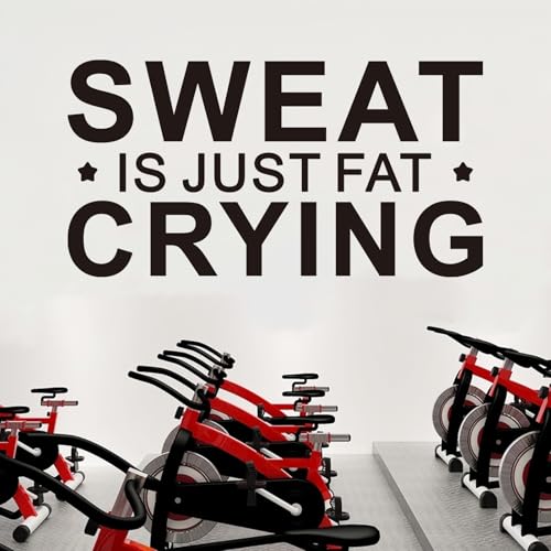 AnFigure Inspirational Gym Wall Decals Motivational Quotes Fitness Wall Stickers Sports Workout Art Vinyl Home Decor Sweat is Just Fat Crying 21"X11"