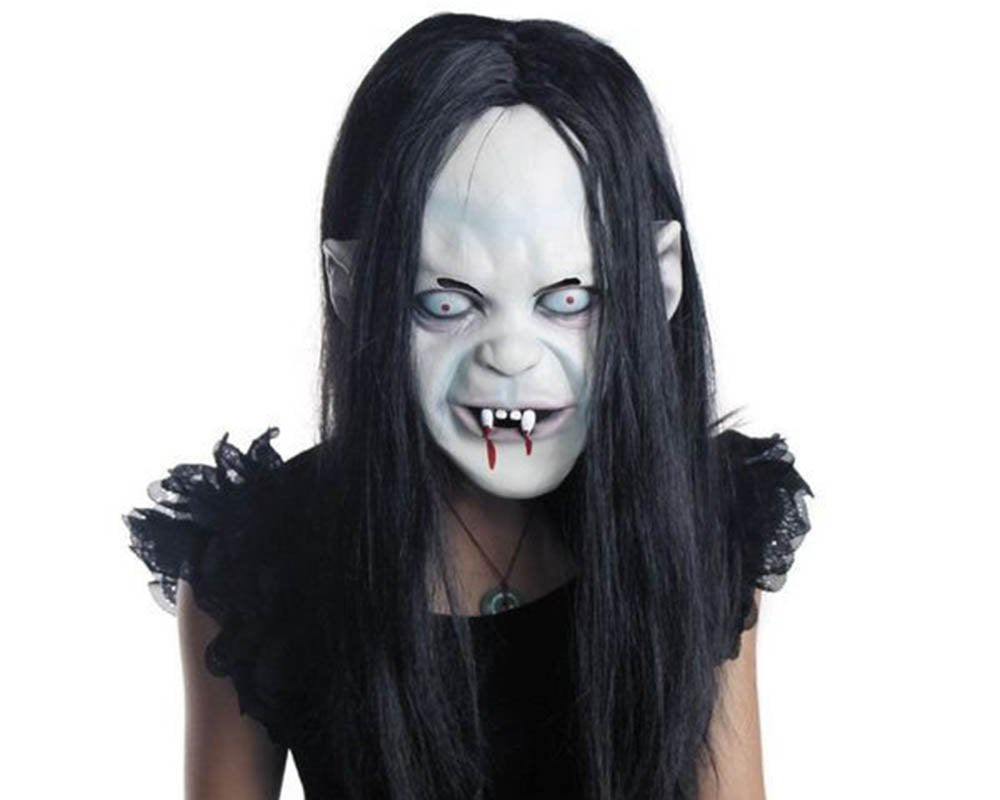 Aweilan Halloween Horror Grimace Ghost Mask Scary Zombie Emulsion Skin with Hair (black Hair)