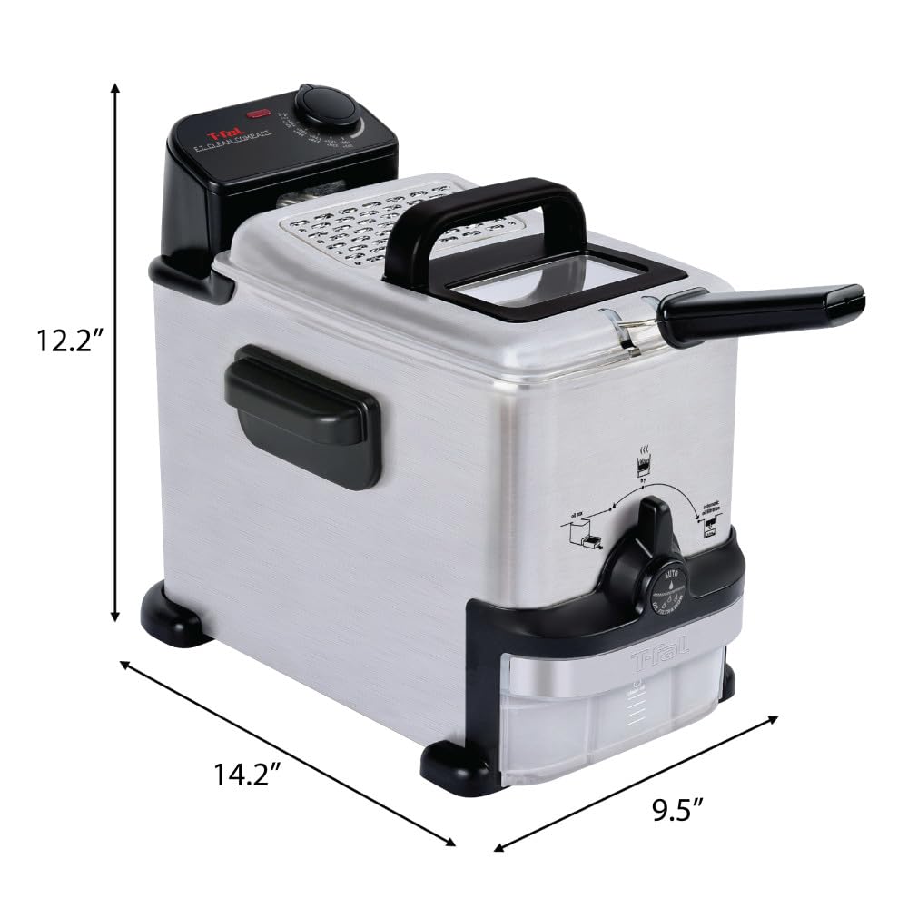 T-fal 3.5L Stainless Steel Deep Fryer with Basket for Home Use, 1700W, Deep Fryer with Oil Filtration, Temp Control, Digital Timer