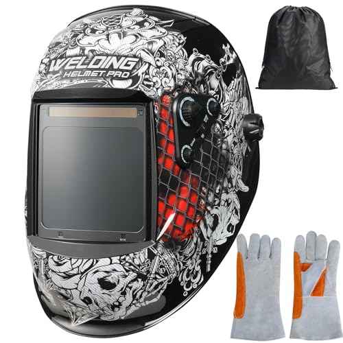 Welding Helmet Auto Darkening True Color Solar Powered Hood with Adjustable Wide Shade Range 4/9-13 for Mig Tig 1/25000s Response Time 4 Arc Sensor JRP070 Welder Mask (Punishment)