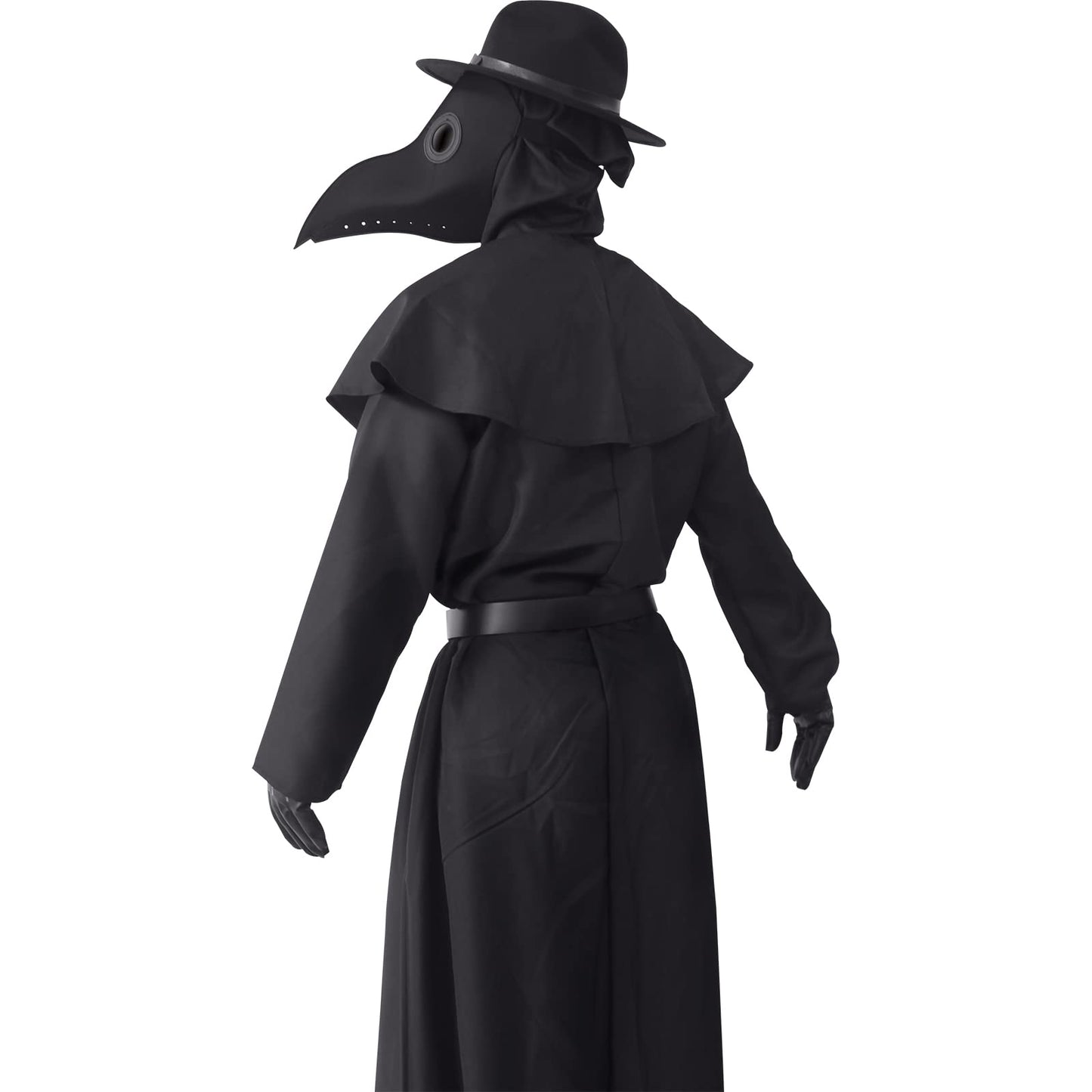 ATTBEA Halloween Costume Compatible for Plague Doctors with Bird Beak Mask, Black Cloak Robe with Hood, Medieval Monk Cosplay for Men priest Adults