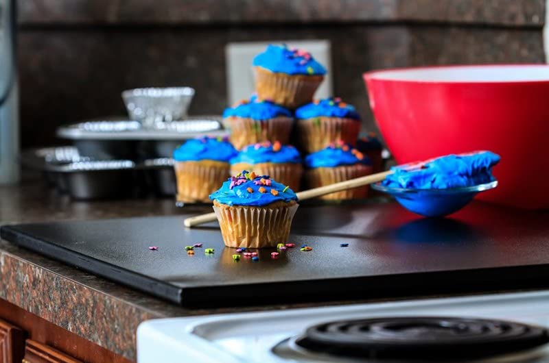 Camco 43704-A Decor Mate Stove Topper and Cutting Board - Eliminates RV and Camper Stove Top Rattling |Can be Used as a Serving Tray - Black (43704)