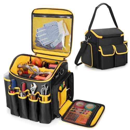 Tool Bag with a Detachable Divider, Tool Tote with Multiple Pockets, Black