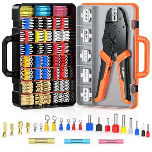 Preciva 6 PCS Crimping Tool Set with 395 PCS Connectors, Ratcheting Wire Crimper Tool for Heat Shrink,Insulated Connectors,Open Barrel,Circlip Terminals,Tube Terminals,Solar Connectors