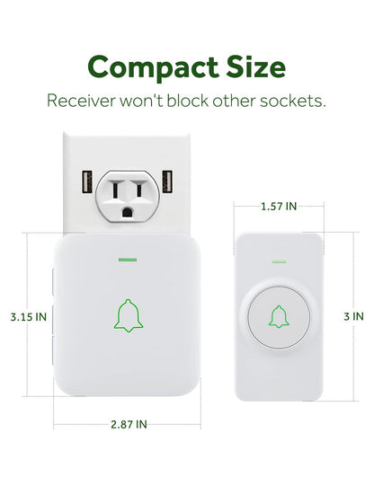 AVANTEK Wireless Door Bell, Mini CB-11 Waterproof Doorbell Chime Operating at 1000 Feet with 52 Melodies, 5 Volume Levels & LED Flash