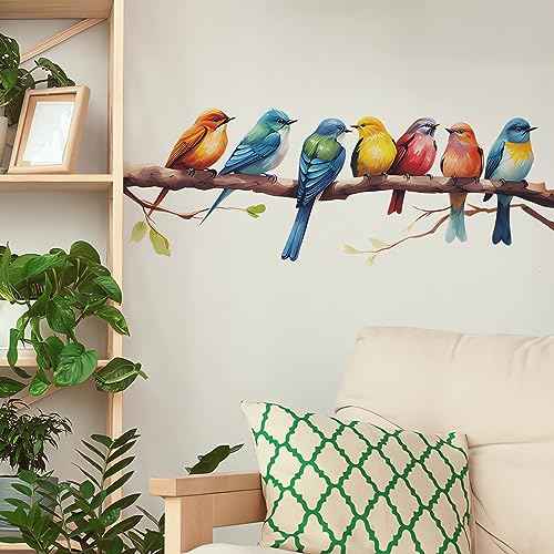 Colorful Hummingbirds Wall Stickers, sacinora Flying Bird Wall Decals Removable Vinyl Peel and Stick for Living Room Bedroom Children's Room Nursery Sofa TV Background Art Decoration