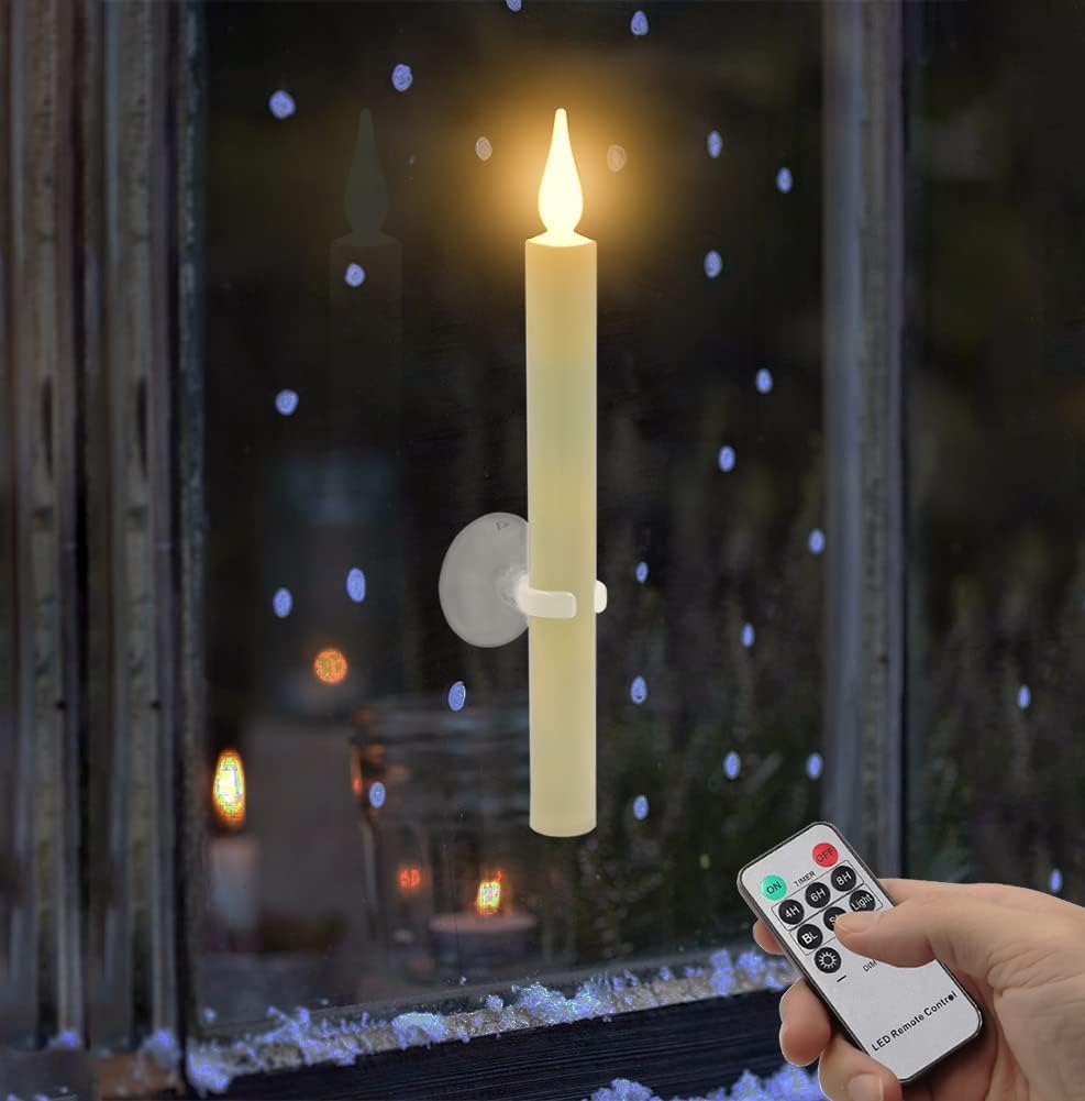 Strg Halloween Flameless Candles with Remote Timer, Christmas Window Taper Candles with Suction Cup and Magnetic Base Battery Operated Candle Sticks for Christmas Halloween Decorations (9 Pack)