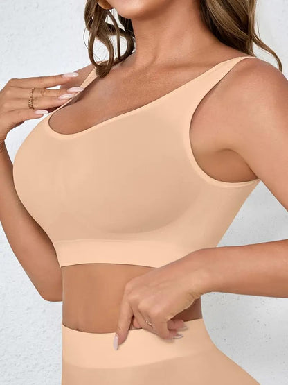 Boolavard New Seamless Sports Style Bra Crop Top Vest Comfort Stretch Bras Shapewear (XL, Nude)