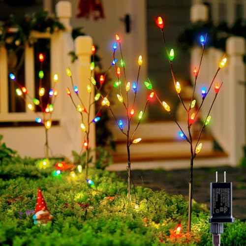 Brightown Christmas Outdoor Decorations Yard Lights, 8 Pcs 156LED C6 Branch Stems Pathway Light Plug in, 8 Modes Waterproof Christmas Lights Decor for Outside Driveway Lawn Walkway Patio, Multicolor