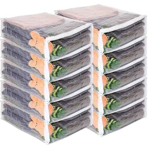Set of 10 Clear Vinyl Zippered Storage Bags 15 x 18 x 5 Inch