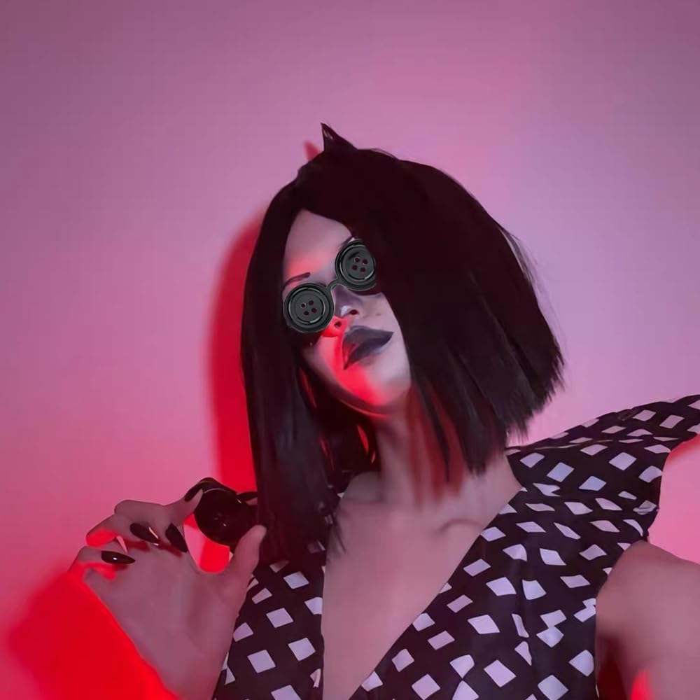 ANZWTLOYY Button Eyes Glasses Horror Movie Merch Merchandise Halloween Costume Accessories Age 6-20 (Black)