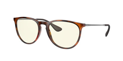 Ray-Ban RB4171 Erika Round Glasses, Rubber Havana/Clear Blue Light Filter, 54 mm