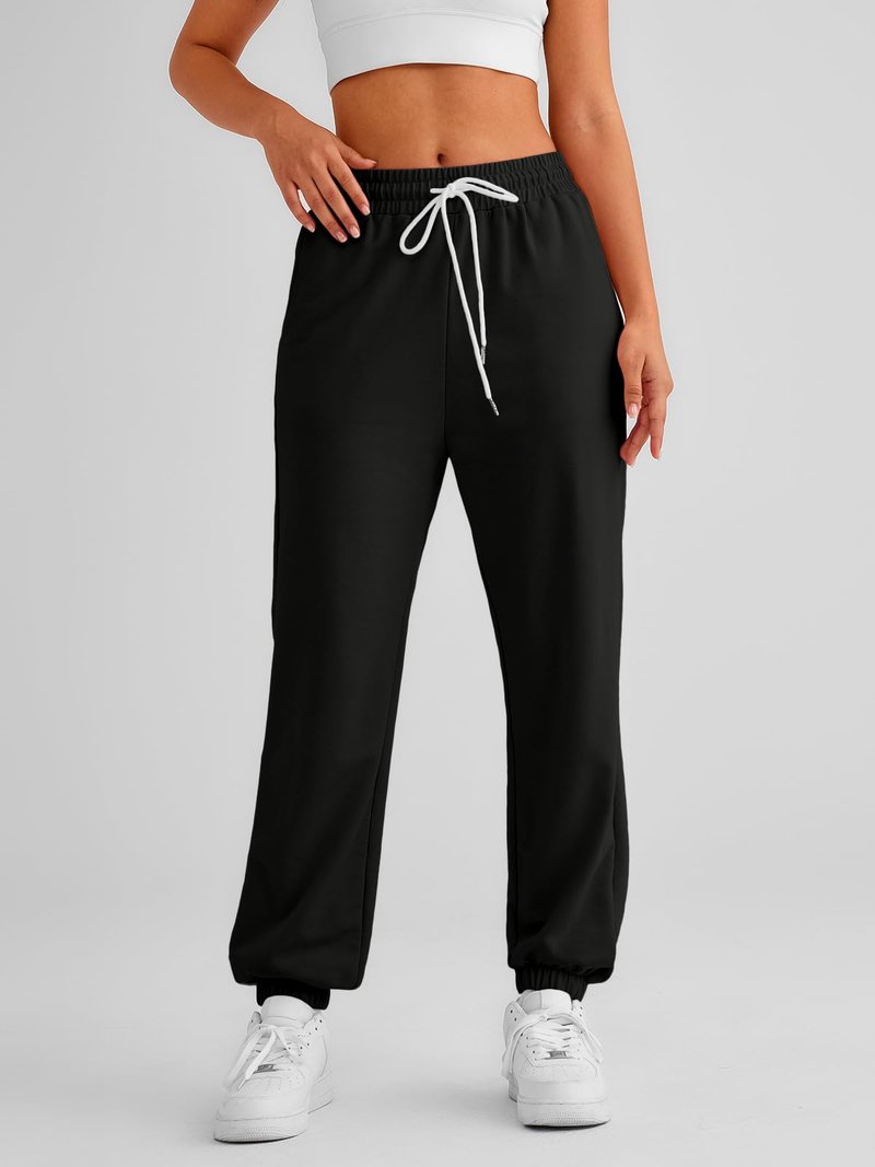 AUTOMET Women's Cinch Bottom Sweatpants Athletic Joggers Lounge Pants with Pockets Black M