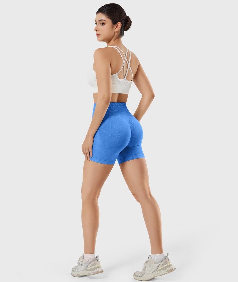 YEOREO SoftHue Workout Shorts Womens Scrunch Butt Lifting 4.5" Seamless Gym Clorisy Running Shorts Ocean Blue L