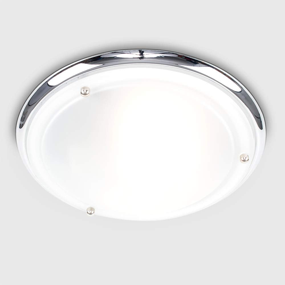 MiniSun | Modern Silver Chrome and Glass Flush Ceiling Light | Bath Ceiling Lights, Home Décor & Improvement Essential