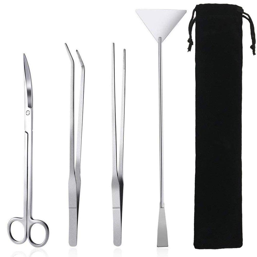 Aquarium Tools, Stainless Steel Aquascaping Tools- 4 in 1 Aquatic Plants Tweezers Scissors Spatula Cleaning Tool Set for Fish Starter Kits & Aquariums Tank Plants Kit